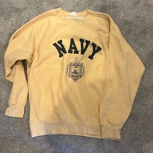 Navy Logo Men's Sweater - Cream